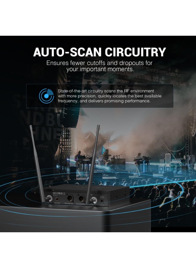 Phenyx Pro Wireless Microphone System Dual Handheld Mics Auto Scan 2x100 UHF Frequencies 328ft Range Dynamic Cordless Mic for Singing Karaoke Church Events PTU-71-2H - Image 2