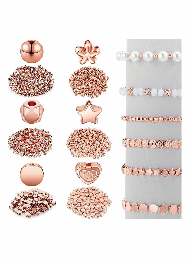 1200 Pieces Mixed Spacer Beads Set for Jewelry Making Includes Stars Hearts Flowers and Round Balls Champagne Color - Image 1