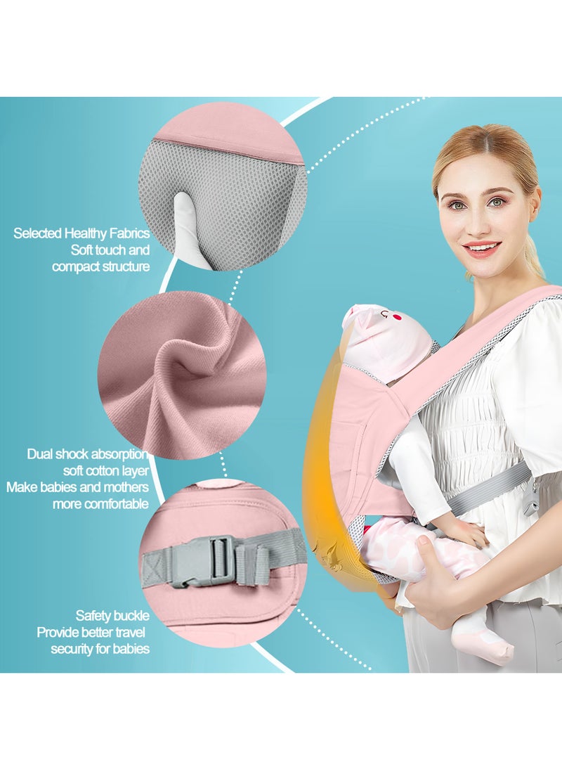 Pink Multifunctional 3-in-1 Baby Carrier with Waist Stool & Hip Seat - Ergonomic Design for Newborn to Toddler, Made of 100% Premium Cotton for All-Season Comfort, Adjustable for Parents, Suitable Babies Aged 0-36 Months - Image 3
