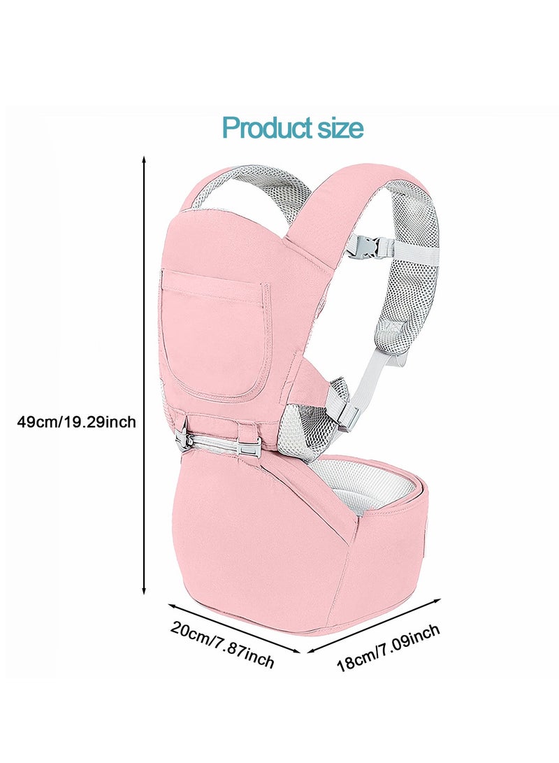 Pink Multifunctional 3-in-1 Baby Carrier with Waist Stool & Hip Seat - Ergonomic Design for Newborn to Toddler, Made of 100% Premium Cotton for All-Season Comfort, Adjustable for Parents, Suitable Babies Aged 0-36 Months - Image 5