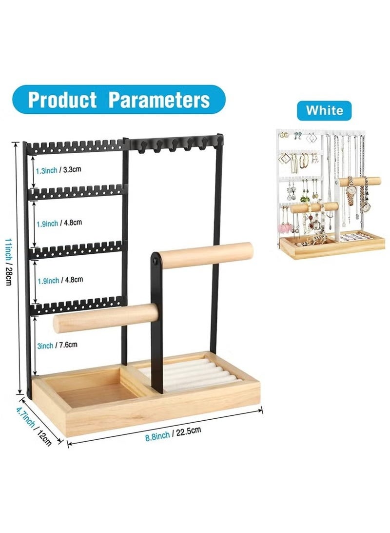 Beauenty Jewelry Organizer Stand Necklace Holder, 4 Tier Necklace Holder Stand with Wooden Tray, Jewelry Holder Stand for Rings Earrings Necklaces Bracelets, White Jewelry Stand (Black)  - Image 5