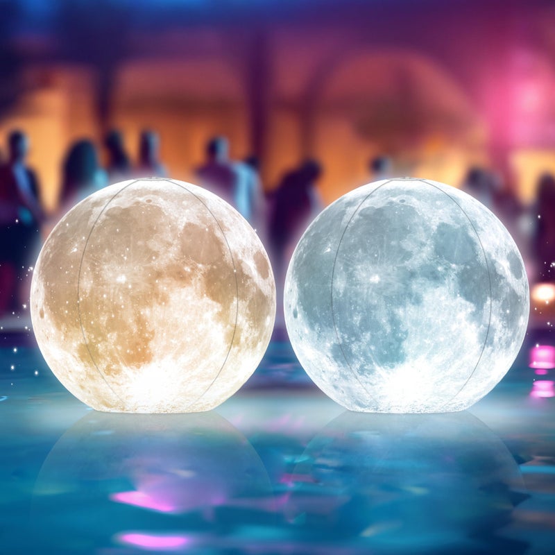 TIALLY Full Moon Floating Pool Lights Solar Powered - 14" Inflatable Pool Balls for Swimming Pool, Solar Pool Lights That Float, Outdoor Pool Party Decorations - Pool Gifts for Pool Owners (2 Pack) - Image 1