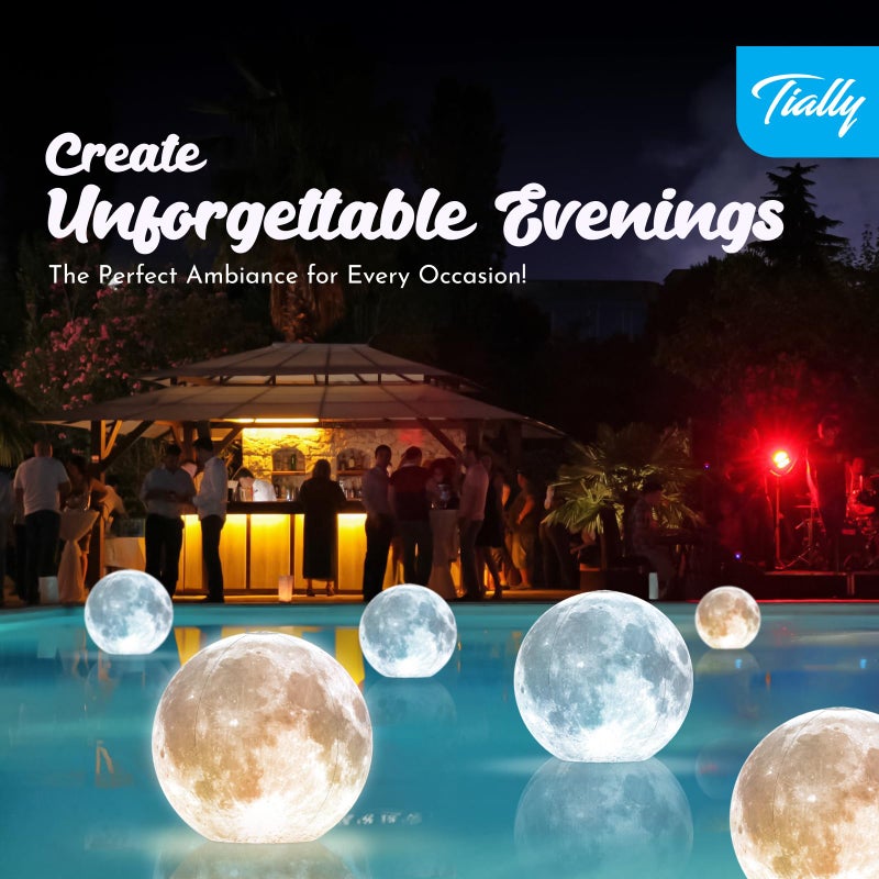 TIALLY Full Moon Floating Pool Lights Solar Powered - 14" Inflatable Pool Balls for Swimming Pool, Solar Pool Lights That Float, Outdoor Pool Party Decorations - Pool Gifts for Pool Owners (2 Pack) - Image 2