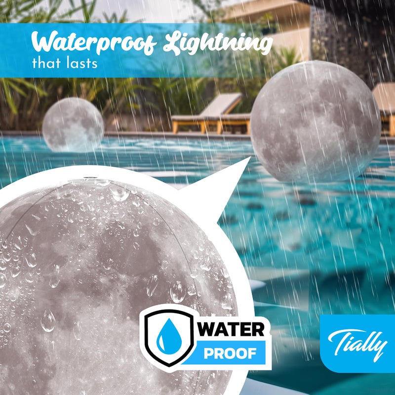TIALLY Full Moon Floating Pool Lights Solar Powered - 14" Inflatable Pool Balls for Swimming Pool, Solar Pool Lights That Float, Outdoor Pool Party Decorations - Pool Gifts for Pool Owners (2 Pack) - Image 5