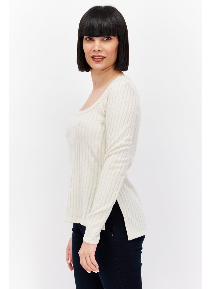 Sage Collective Women Square Neck Long Sleeves Textured Top, Cream  - Image 2
