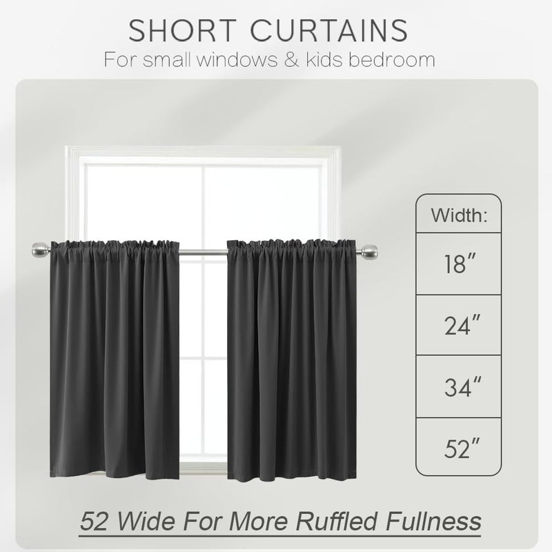 KOUFALL 34 Inch Small Window Curtains, Blackout Thermal Curtains for Kitchen Bathroom, 24W x 34L, Grey - Image 2