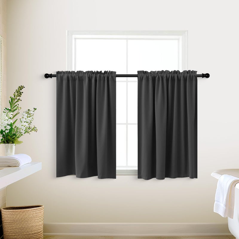 KOUFALL 34 Inch Small Window Curtains, Blackout Thermal Curtains for Kitchen Bathroom, 24W x 34L, Grey - Image 5