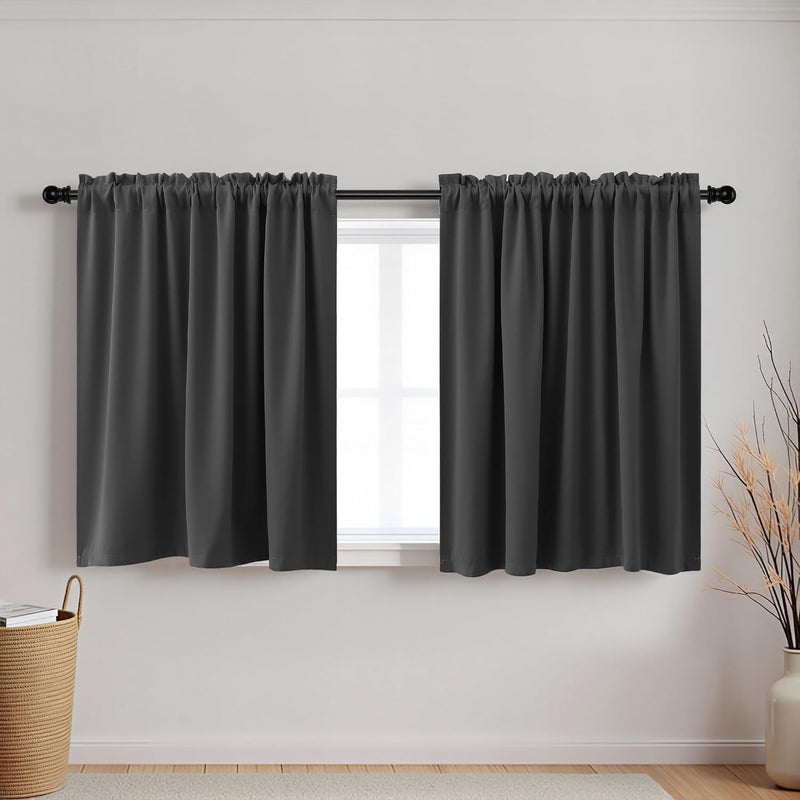 KOUFALL 34 Inch Small Window Curtains, Blackout Thermal Curtains for Kitchen Bathroom, 24W x 34L, Grey - Image 1