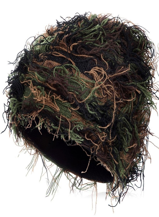 Chuarry Distressed Knitted Beanie Fuzzy Winter Hats Thick Warm Beanies Y2k Beanie Snow Knit Cap Skull for Women Men, Assorted Green Black Brown, One size - Image 1