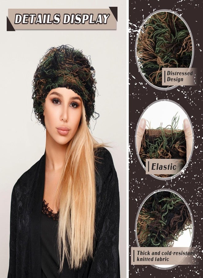 Chuarry Distressed Knitted Beanie Fuzzy Winter Hats Thick Warm Beanies Y2k Beanie Snow Knit Cap Skull for Women Men, Assorted Green Black Brown, One size - Image 3