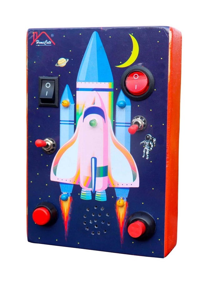 HomeCute - Homecute Busy Board Toys with LED Light, Montessori Busy Board Game for Kid’s, Travel Friendly & Educational Activities for Boys & Girls (Rocket Sensory Toy) - Image 1