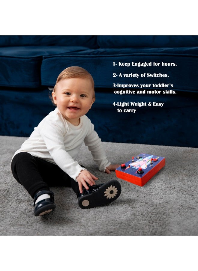 HomeCute - Homecute Busy Board Toys with LED Light, Montessori Busy Board Game for Kid’s, Travel Friendly & Educational Activities for Boys & Girls (Rocket Sensory Toy) - Image 1