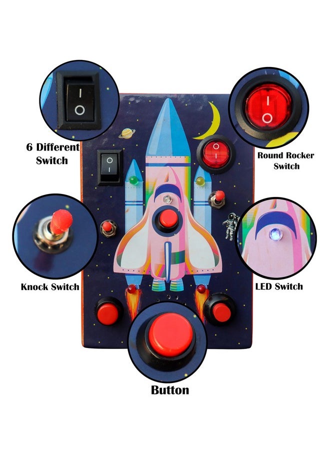 HomeCute - Homecute Busy Board Toys with LED Light, Montessori Busy Board Game for Kid’s, Travel Friendly & Educational Activities for Boys & Girls (Rocket Sensory Toy) - Image 1