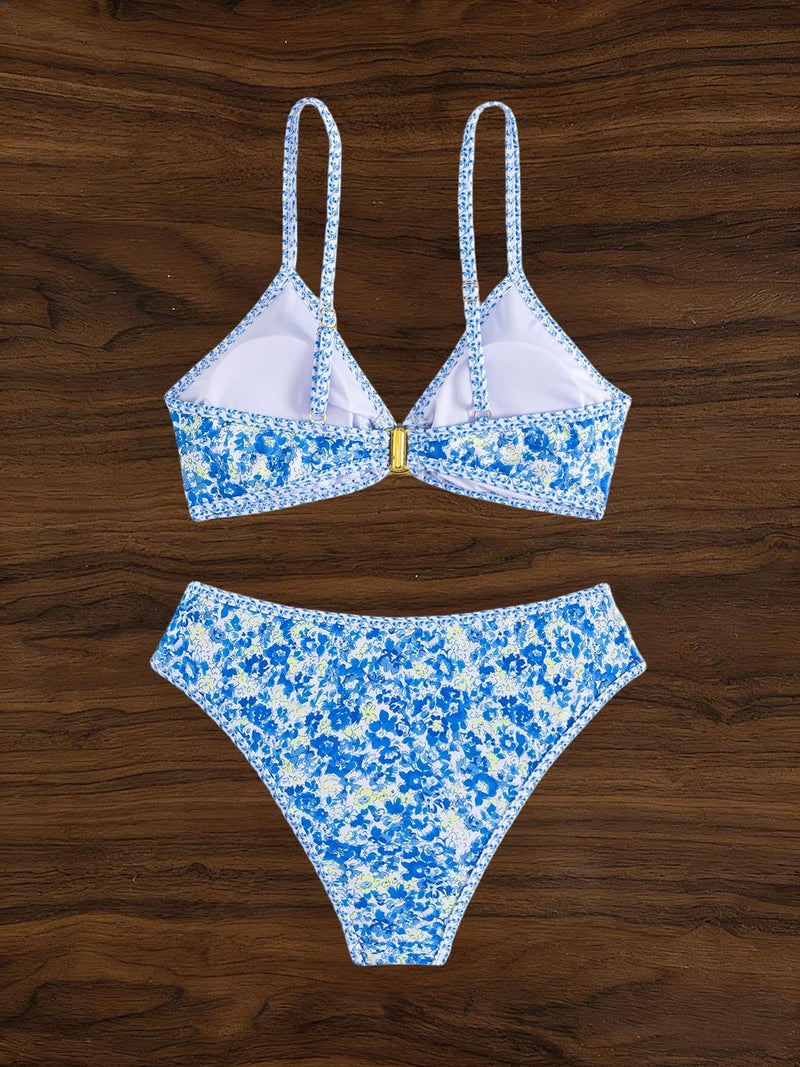 Tainehs Women's Two Piece Bikini Sets O Ring Front Top Ditsy Floral Triangle Swimsuits Cheeky Bathing Suit - Image 5
