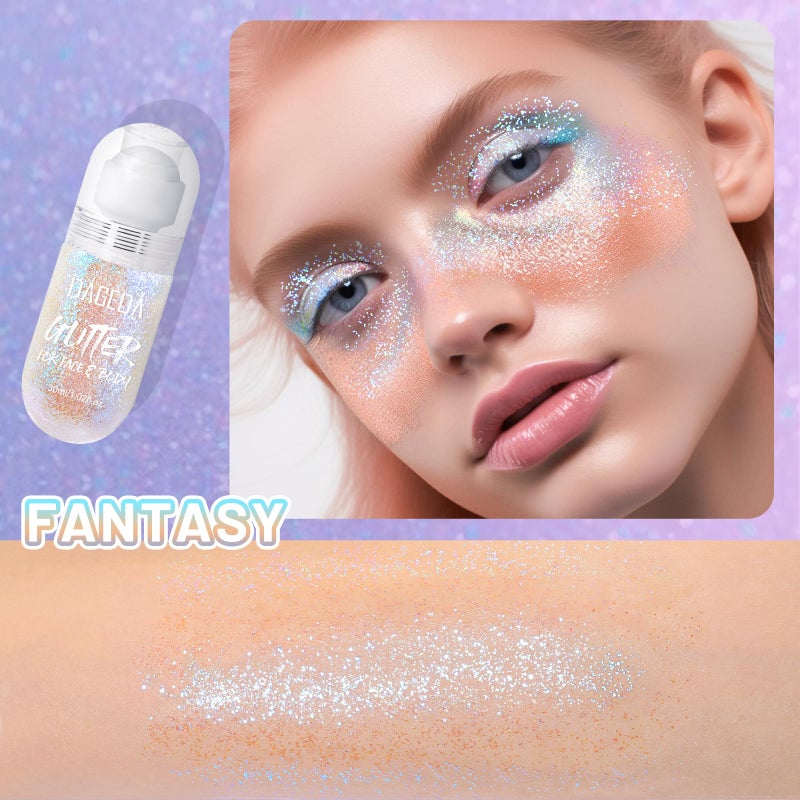 DAGEDA Body Glitter Gel, Roll-on Face Glitter for Mermaid Makeup Festival Rave Accessories, Holographic Hair Glitter Gel,Body Shimmer Halloween Makeup for Rave Party(Fantasy) - Image 2
