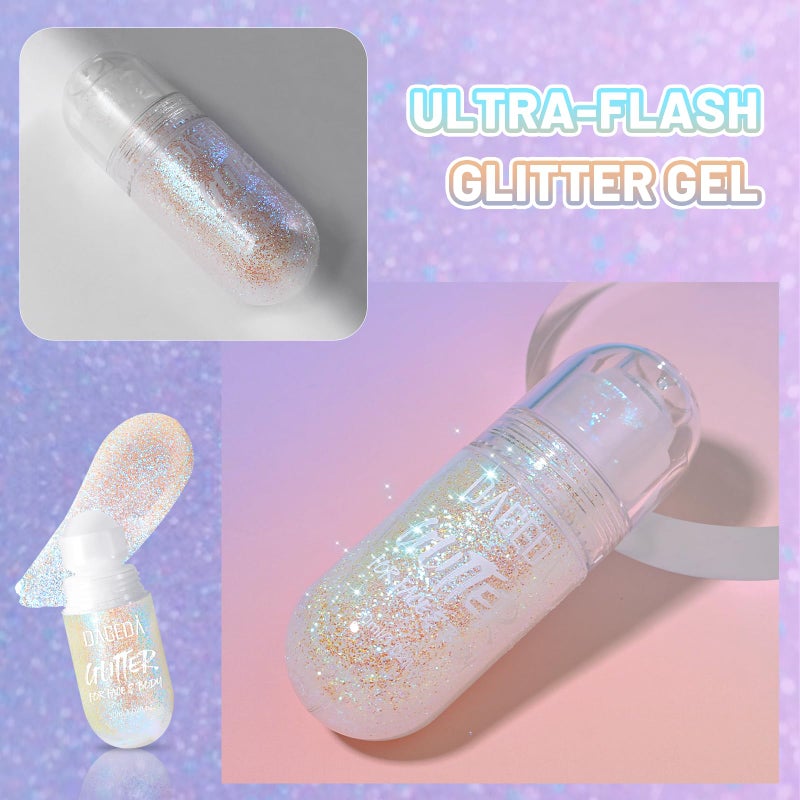DAGEDA Body Glitter Gel, Roll-on Face Glitter for Mermaid Makeup Festival Rave Accessories, Holographic Hair Glitter Gel,Body Shimmer Halloween Makeup for Rave Party(Fantasy) - Image 5