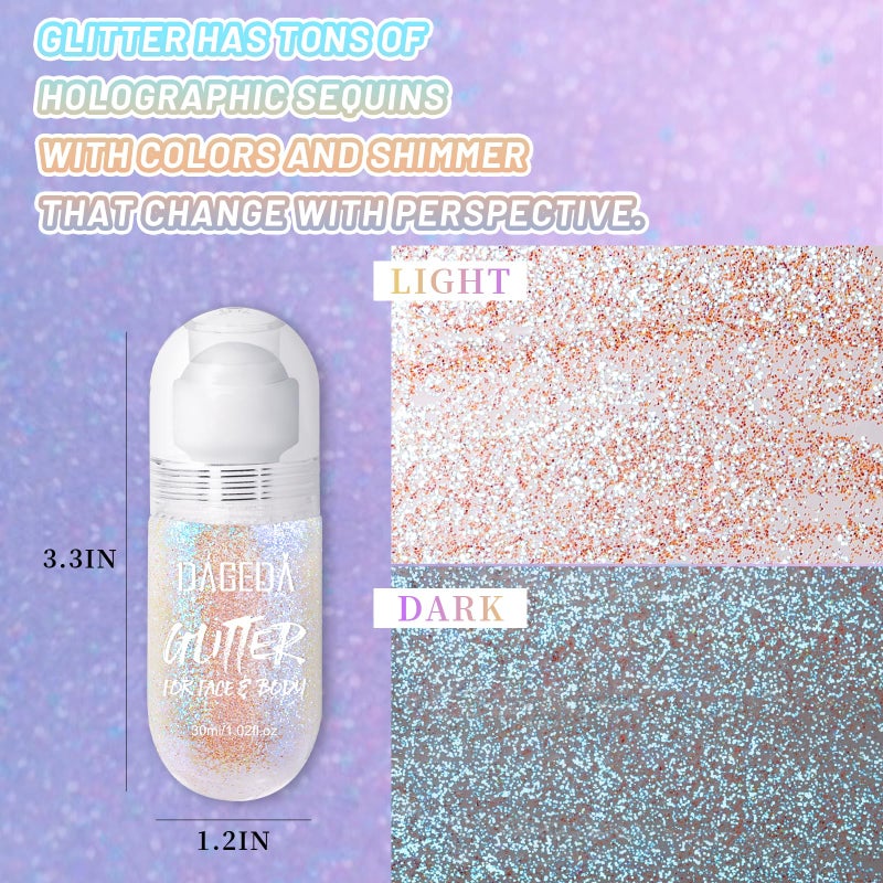DAGEDA Body Glitter Gel, Roll-on Face Glitter for Mermaid Makeup Festival Rave Accessories, Holographic Hair Glitter Gel,Body Shimmer Halloween Makeup for Rave Party(Fantasy) - Image 3