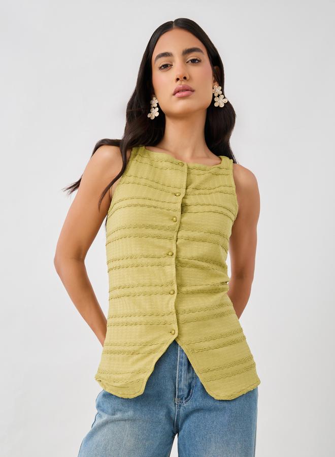 Styli Styli Textured Buttoned Square Neck Waistcoat  - Image 3