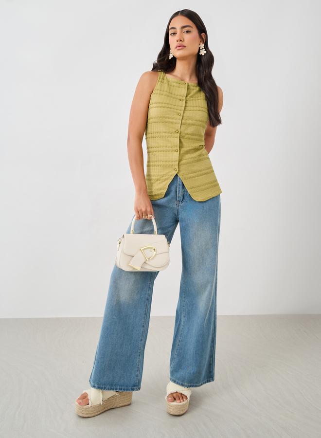 ستايلي ستيلي سترة بياقة مربعة بأزرار ونقش - Image 2