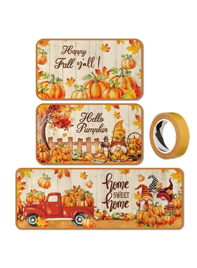 Satinior SATINIOR 3 Pcs Fall Kitchen Rugs Pumpkin Gnome Door Mats Non Slip Black Christmas Snowman Floor Mat Farmhouse Washable Retro Christmas Nutcracker Rug for Kitchen Home Indoor (Pumpkin) - Image 1