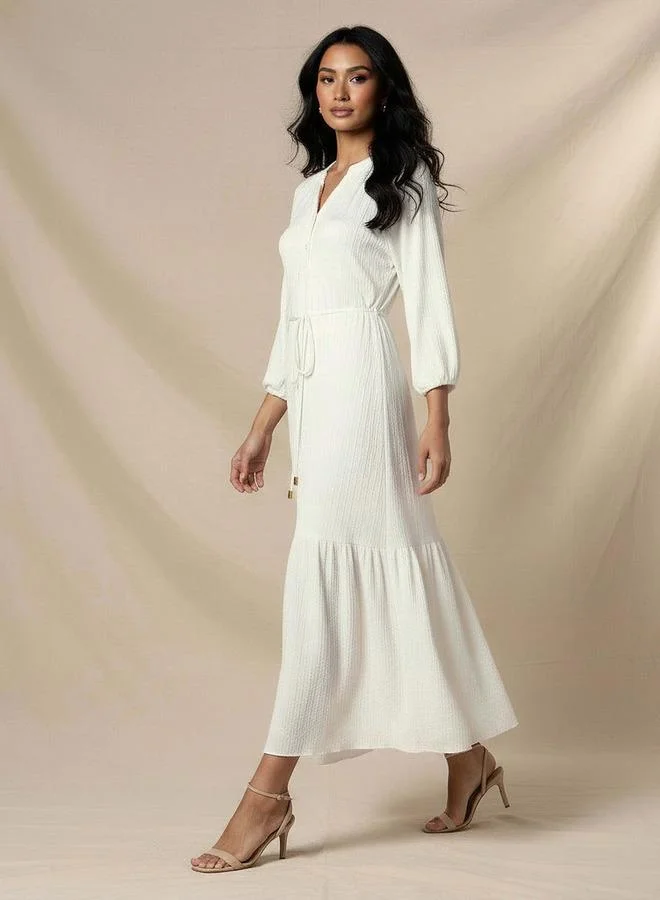 Splash FAV Textured Maxi Women Dress with Tie-Up Detail