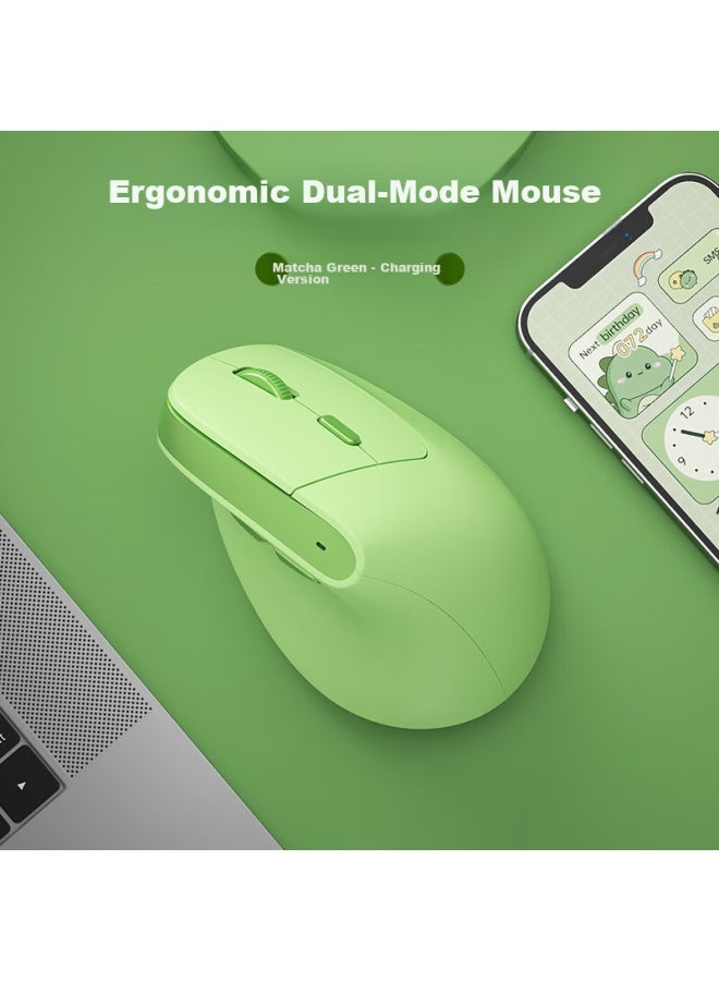 B.o.w Hangshi Md190l Ergonomic Mouse, Vertical Mouse, Rechargeable Wireless Bluetooth Dual-mode Mouse, Suitable For Both Large And Small Hands, Uni, Matcha Green - Image 1
