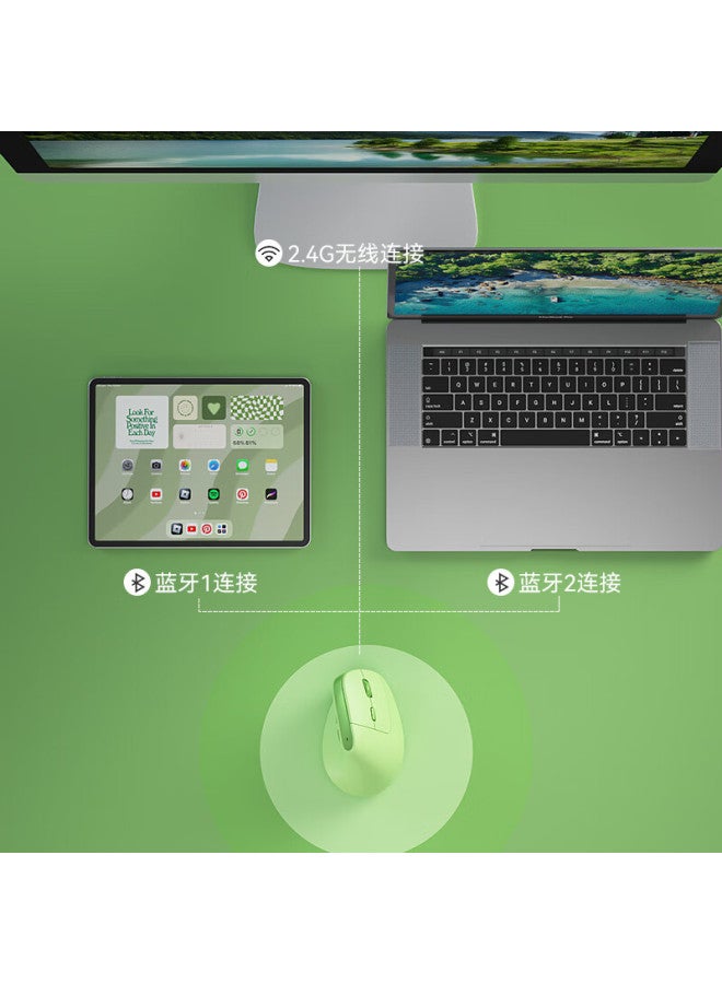 B.o.w Hangshi Md190l Ergonomic Mouse, Vertical Mouse, Rechargeable Wireless Bluetooth Dual-mode Mouse, Suitable For Both Large And Small Hands, Uni, Matcha Green - Image 4