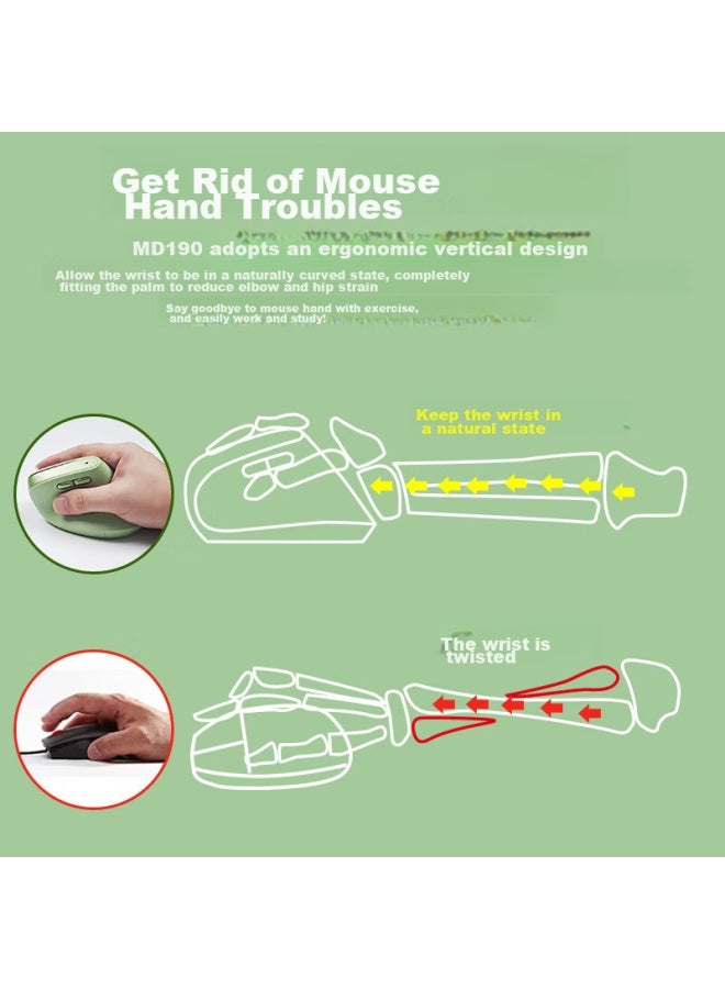 B.o.w Hangshi Md190l Ergonomic Mouse, Vertical Mouse, Rechargeable Wireless Bluetooth Dual-mode Mouse, Suitable For Both Large And Small Hands, Uni, Matcha Green - Image 3