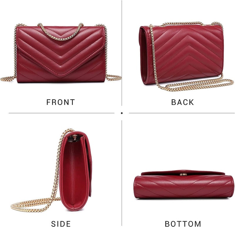 KRIFTY Womens Small Quilted Crossbody Bags Stylish Designer Evening Bag Clutch Purses And Handbags With Chain Shoulder Strap (Dark Pink) (Maroon) - Image 5