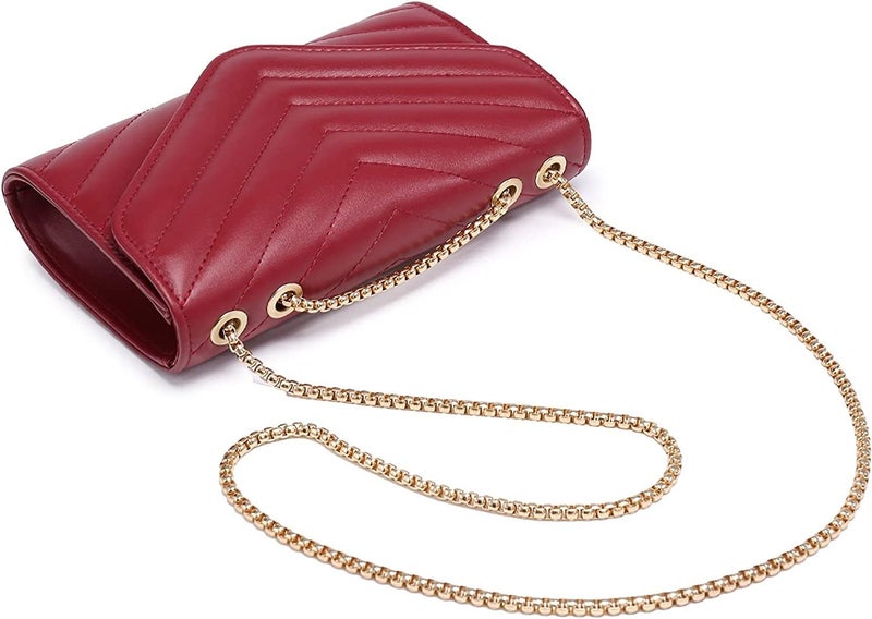 KRIFTY Womens Small Quilted Crossbody Bags Stylish Designer Evening Bag Clutch Purses And Handbags With Chain Shoulder Strap (Dark Pink) (Maroon) - Image 4
