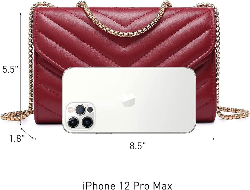 KRIFTY Womens Small Quilted Crossbody Bags Stylish Designer Evening Bag Clutch Purses And Handbags With Chain Shoulder Strap (Dark Pink) (Maroon) - Image 2