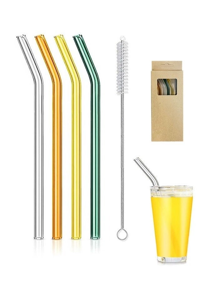 5 Pcs Reusable Glass Straws with Cleaning Brushes, BPA Free Food grade Bent Glass Drinking Straws, Multipurpose Straw for Smoothies Milkshakes Juice (Colorful) - Image 1