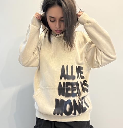 Dynict Unisex Y2K Colorful Sweatshirt Hip Hop Letter Print Oversize Hoodie Casual Baggy Harajuku Gothic Pullover Hoodie (Beige,Large) - Image 5