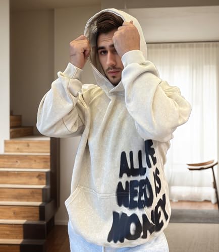 Dynict Unisex Y2K Colorful Sweatshirt Hip Hop Letter Print Oversize Hoodie Casual Baggy Harajuku Gothic Pullover Hoodie (Beige,Large) - Image 3