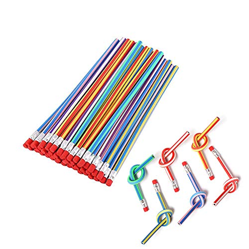 OJYUDD Flexible Bendy Pencil,35 PCS Flexible Soft Pencil Colorful Stripe Soft Pencils with Eraser as Gift for Students or Children - Image 1