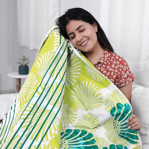 Divine Casa Glace Cotton 120 GSM Reversible Lightweight Printed Single Bed AC Dohar Blanket Quilt - Yellow and Blue| TC - 120 - Image 3