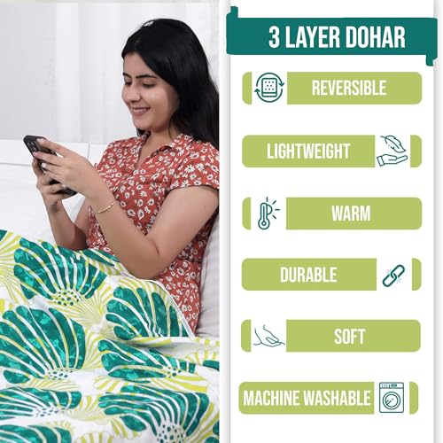 Divine Casa Glace Cotton 120 GSM Reversible Lightweight Printed Single Bed AC Dohar Blanket Quilt - Yellow and Blue| TC - 120 - Image 5