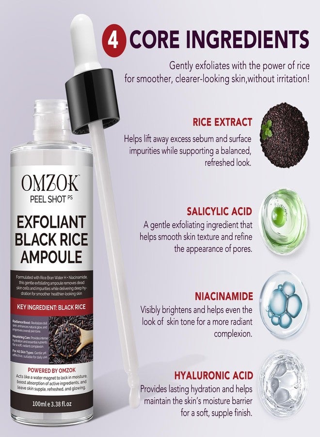 OMZOK Peel Shot Glow Rice Ampoule Duo | Black Rice Exfoliant Face and Pore Cleaner with Hyaluronic Acid & Rice Extract Serum | Facial Pore Exfoliator, Peelshot Blackhead Dead Skin Remover for Face (100ml) - Image 4