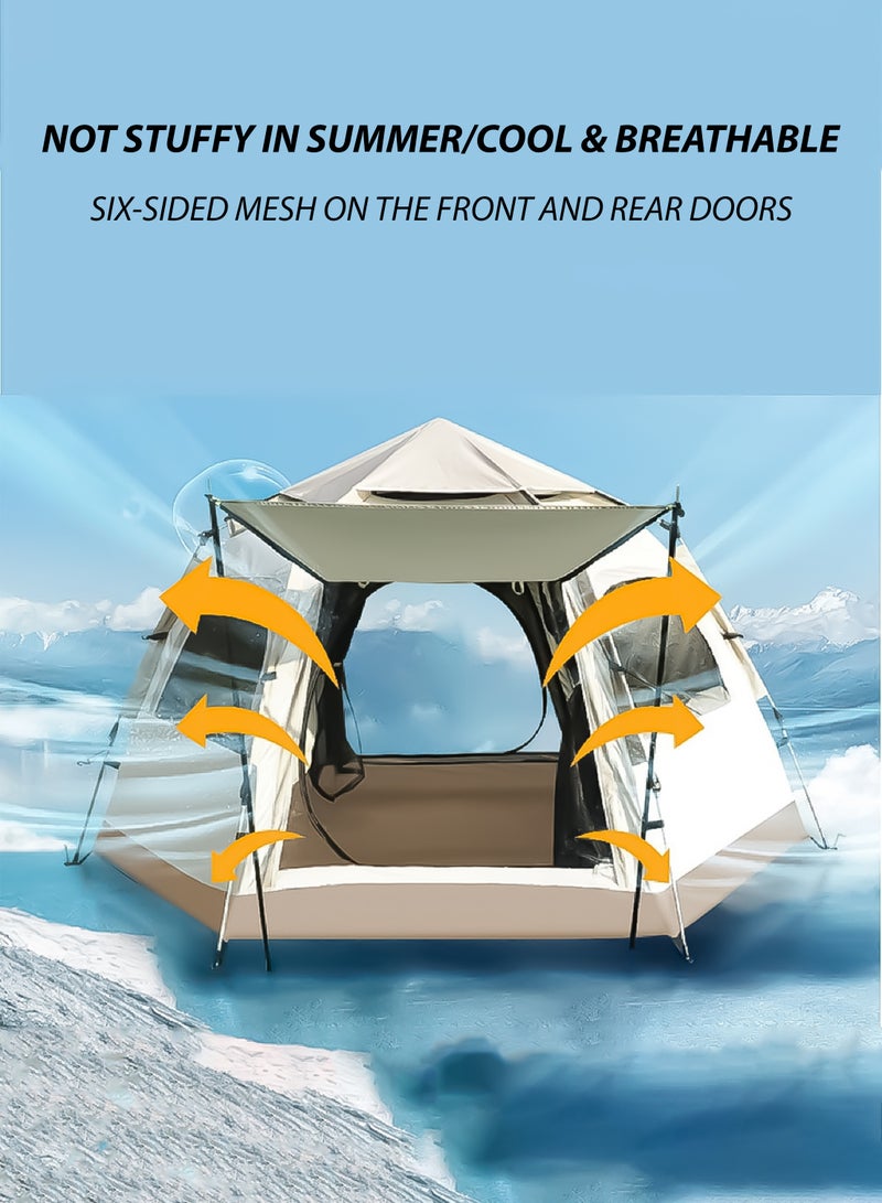 Toshionics Automatic Family Camping Tent 4-6 Person Waterproof Cabin Tent Easy Setup One-Touch Tent Spacious Size Sunshade Tent Simple Tent Lightweight and Insect Repellent Outdoor Beach Tent with Double Doors and 4 Windows 240x240x160 cm, 4.05 kg  - Image 4