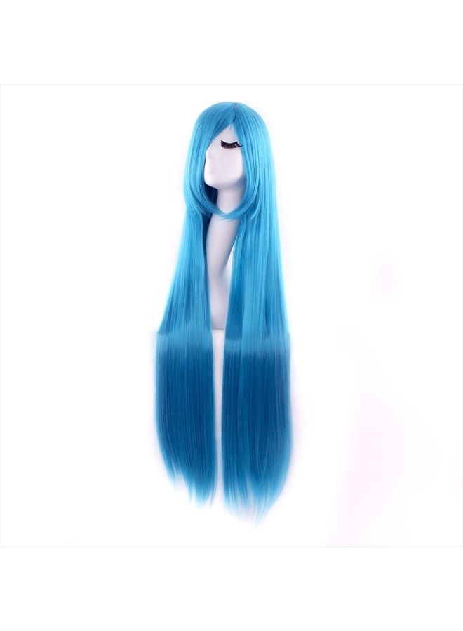 MapofBeauty 40" 100 سم زي أنمي شعر مستعار طويل مستقيم كوسبلاي بارتي ويغ (أزرق سماوي) - Image 1