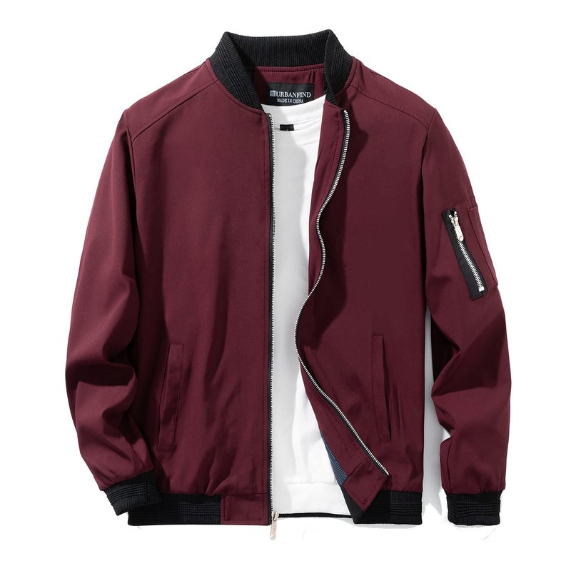 URBANFIND Mens Slim Fit Lightweight Sportswear Jacket Casual Bomber Jacket US S Red