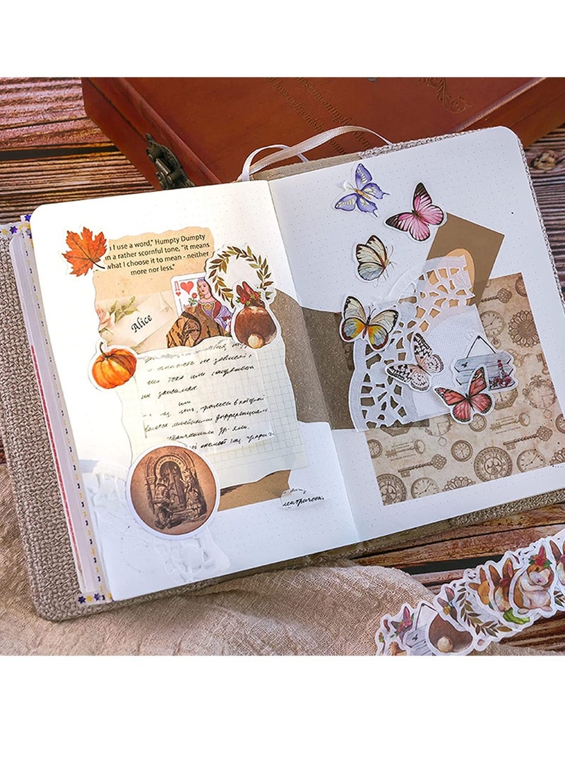 Excefore 600pcs Washi Tape Stickers Roll, 6 Roll Vintage Washi Tape, Decorative Butterfly Flower Animal Leaves Mushroom, Scrapbook Stickers for Art DIY Diary Planner, Colorful Aesthetic Stickers  - Image 5