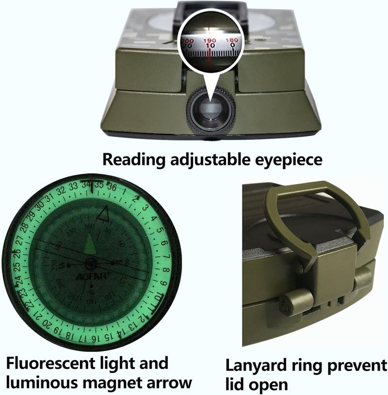 AOFAR Military Compass,AF-4580 Lensatic Sighting, Waterproof and Shakeproof with Map Measurer Distance Calculator, Pouch for Camping, Hiking - Image 5