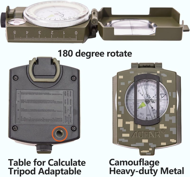 AOFAR Military Compass,AF-4580 Lensatic Sighting, Waterproof and Shakeproof with Map Measurer Distance Calculator, Pouch for Camping, Hiking - Image 3