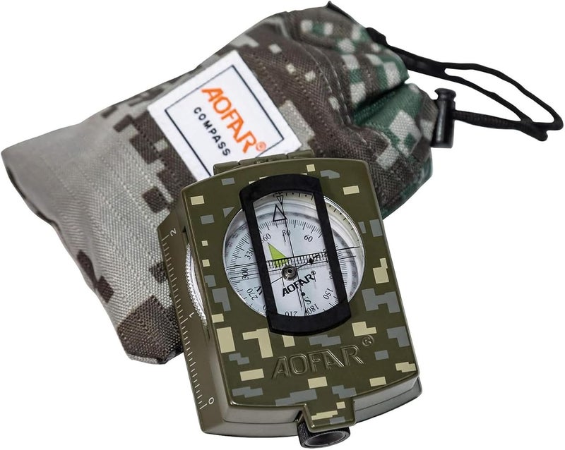 AOFAR Military Compass,AF-4580 Lensatic Sighting, Waterproof and Shakeproof with Map Measurer Distance Calculator, Pouch for Camping, Hiking - Image 1