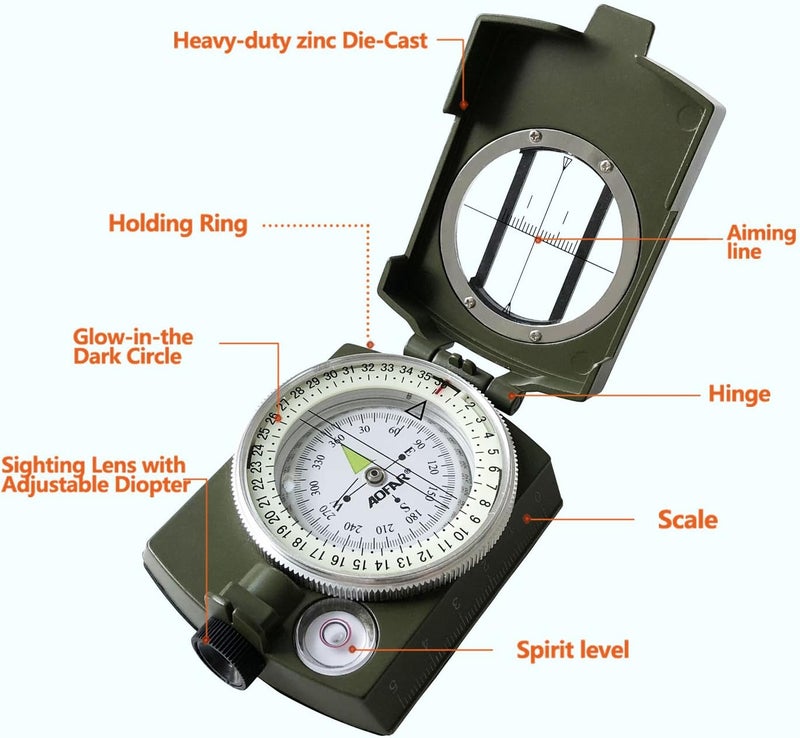 AOFAR Military Compass,AF-4580 Lensatic Sighting, Waterproof and Shakeproof with Map Measurer Distance Calculator, Pouch for Camping, Hiking - Image 2