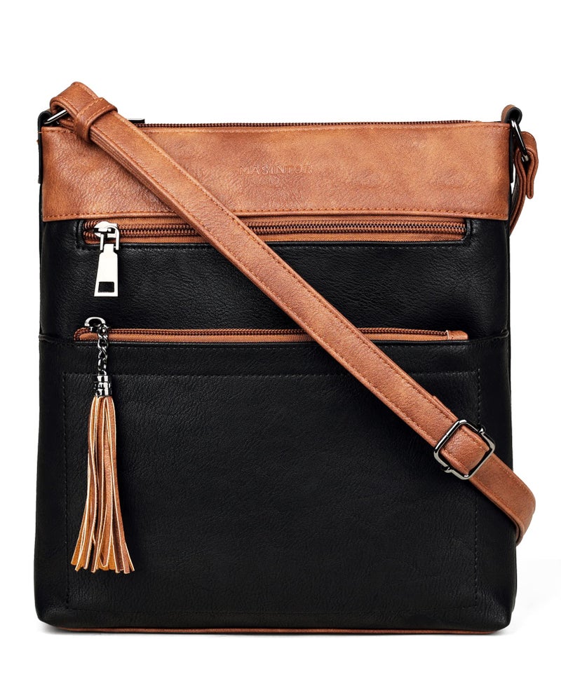 MASINTOR Crossbody Purses for Women Multi Pocket Casual Crossbody Bag Adjustable Strap Shoulder Bag with Tassel