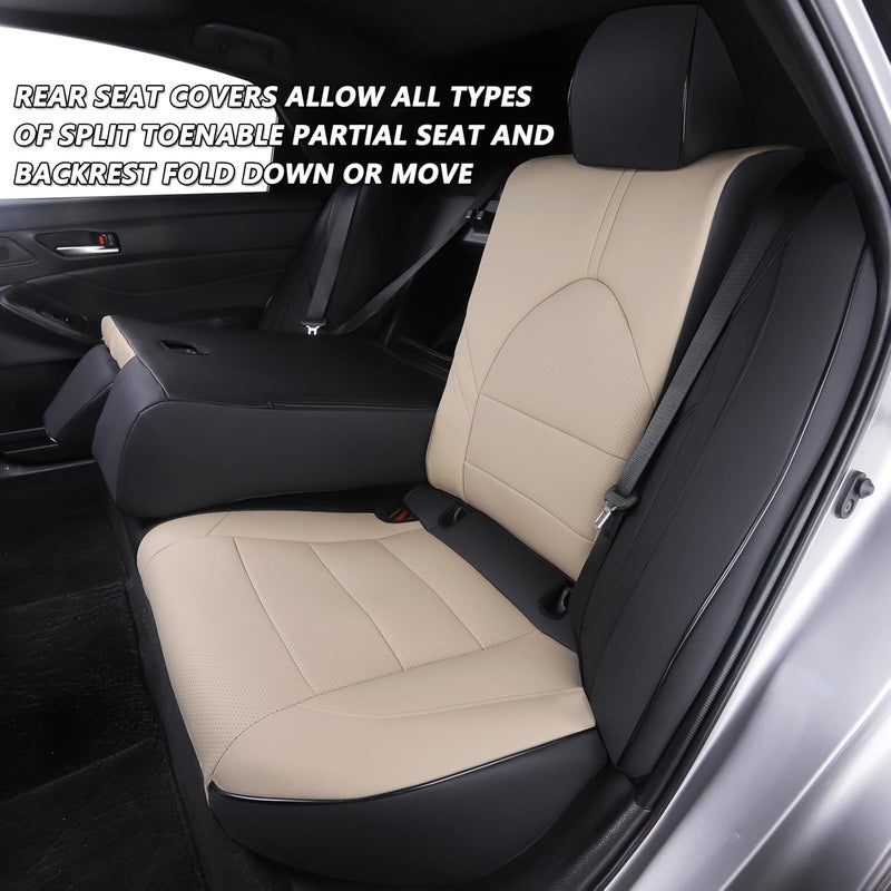 HKZ Custom Fit Leather Seat Covers for Toyota Camry 2018-2024 - Black and Beige - 5-Seats Full Set - Image 4