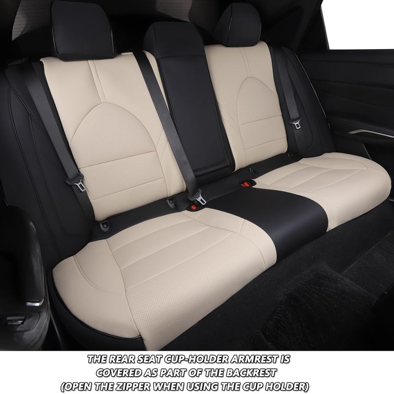 HKZ Custom Fit Leather Seat Covers for Toyota Camry 2018-2024 - Black and Beige - 5-Seats Full Set - Image 3