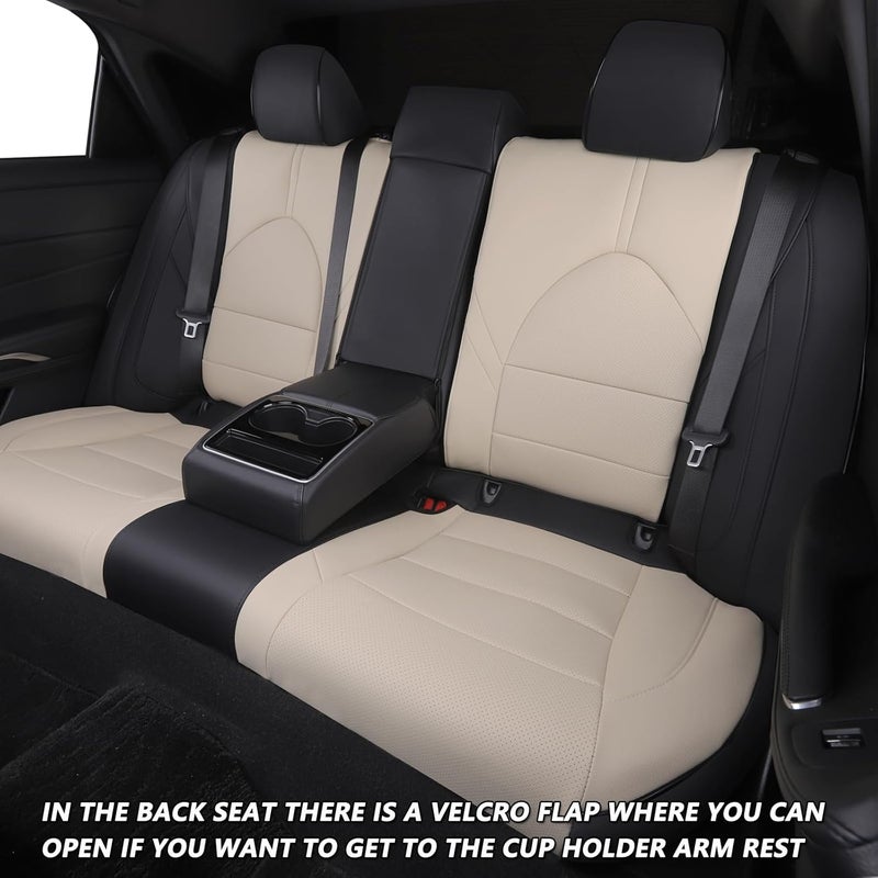 HKZ Custom Fit Leather Seat Covers for Toyota Camry 2018-2024 - Black and Beige - 5-Seats Full Set - Image 2